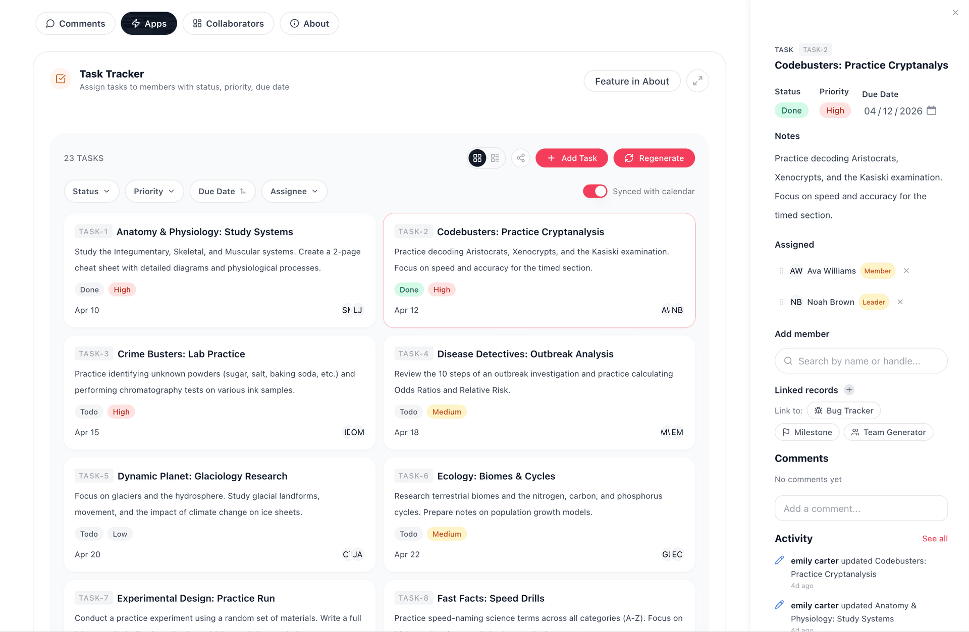 Kobi generates and assigns tasks inside the workspace